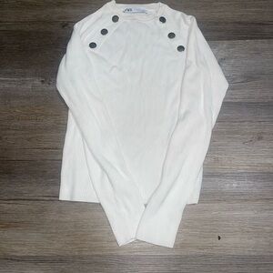 Zara Cream Ribbed Top with Gold Button Details